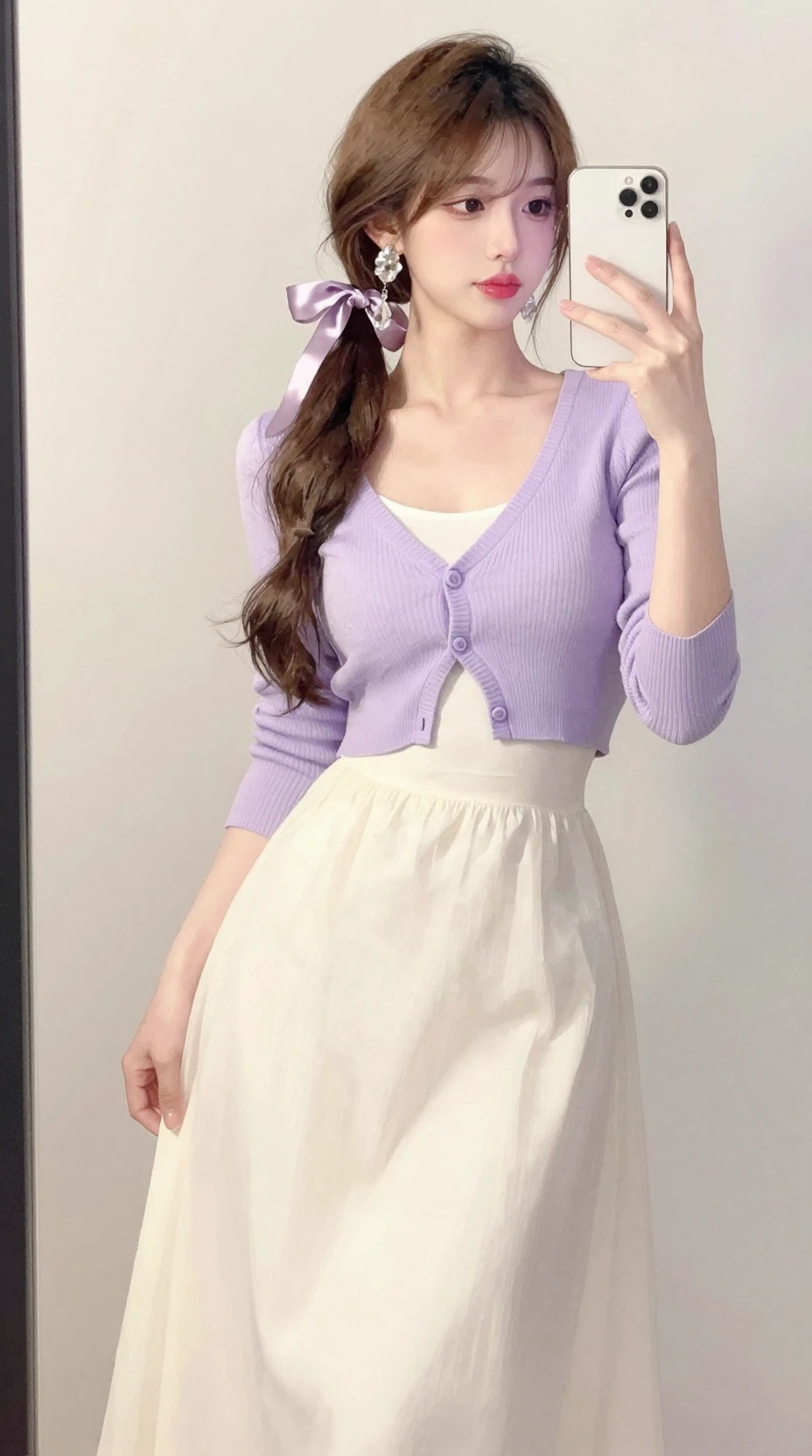 Watercolor fashion woman taking a soft mirror selfie