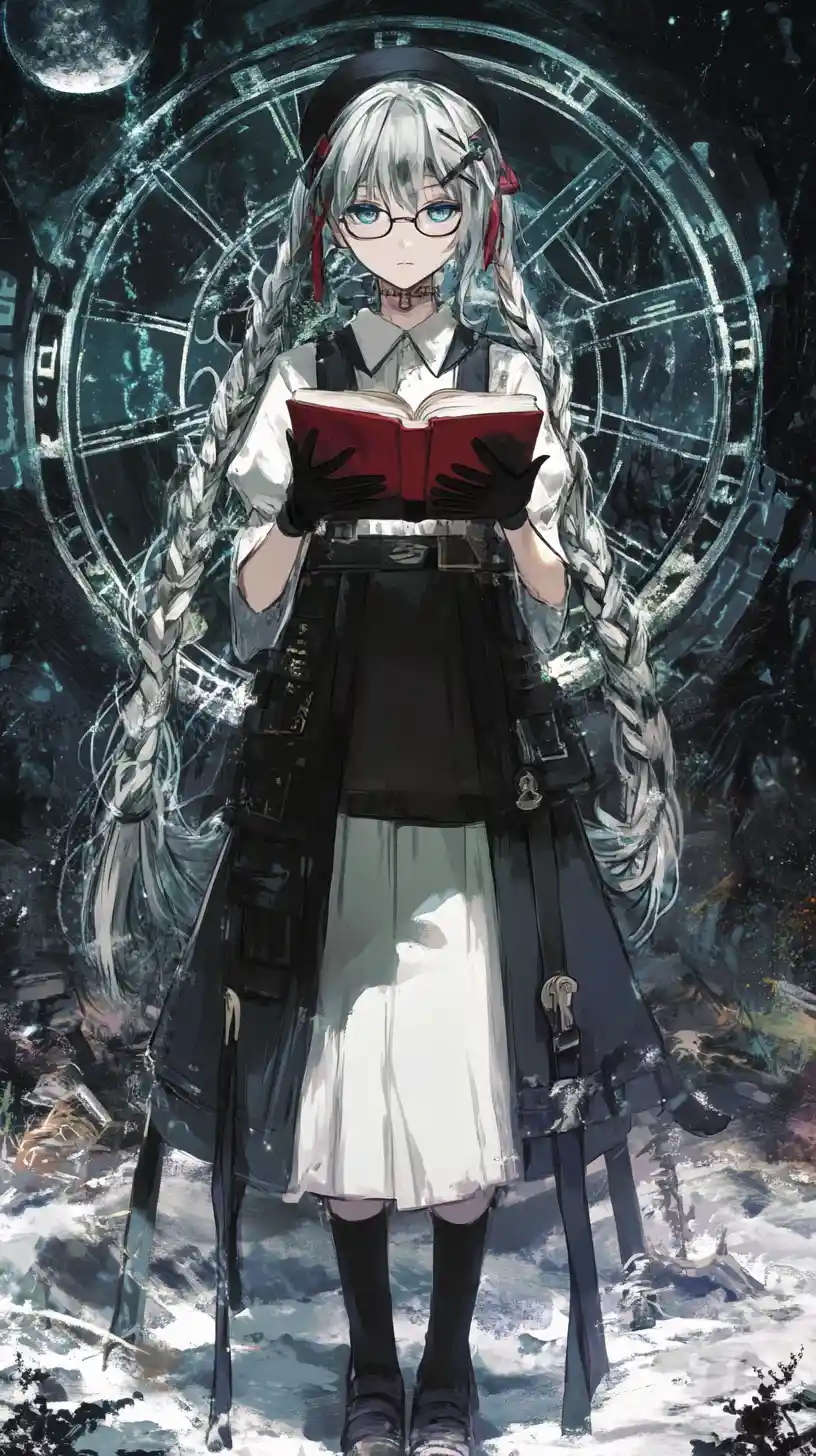 Anime girl between ruined night and blooming day worlds