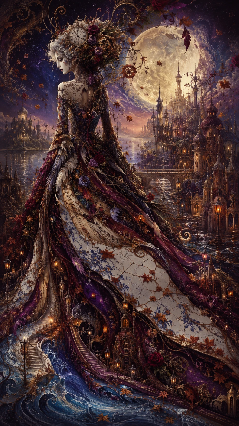 Elegant personification of time in a surreal living gown