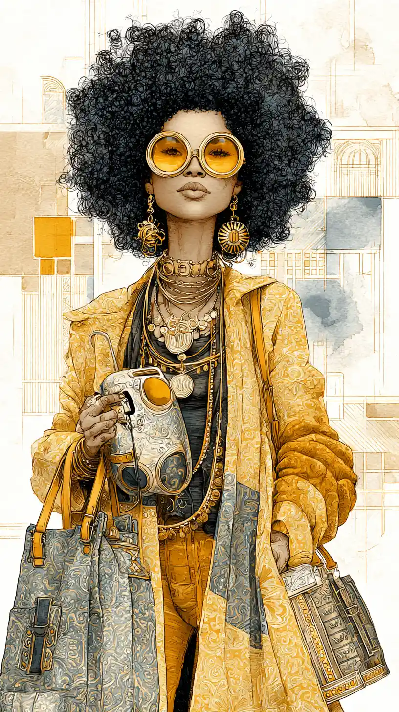 Selbstbewusste Bikerin in Boho-Mode Illustration