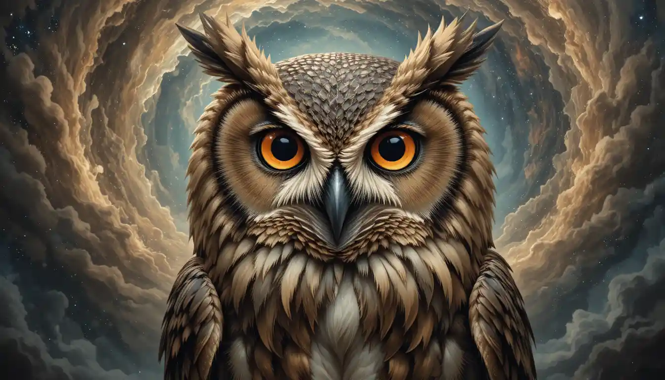 Ancient Cosmic Owl Portrait In Ethereal Oil Painting Style