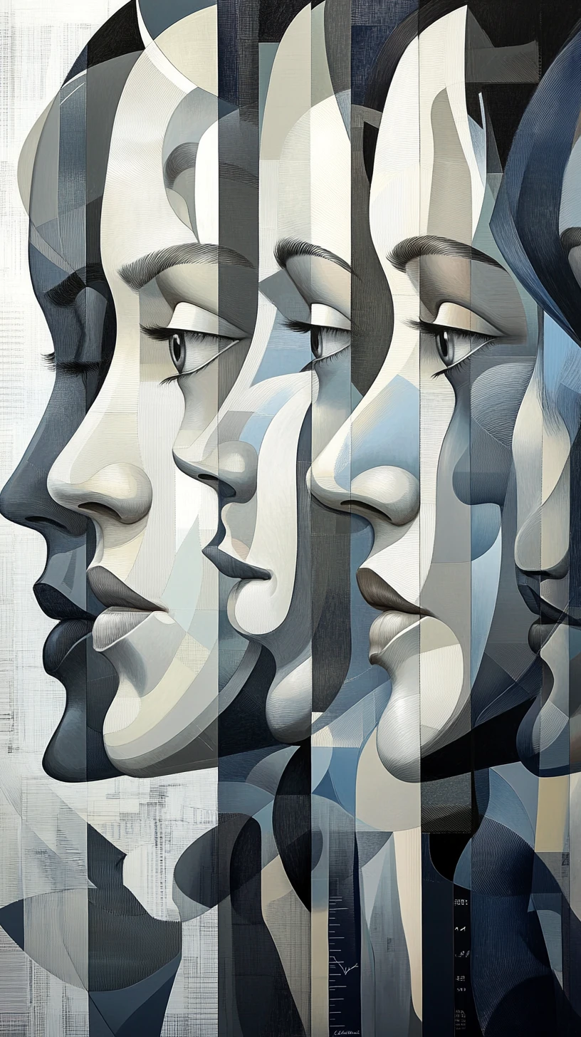 Layered human profiles emerging from analytical charts