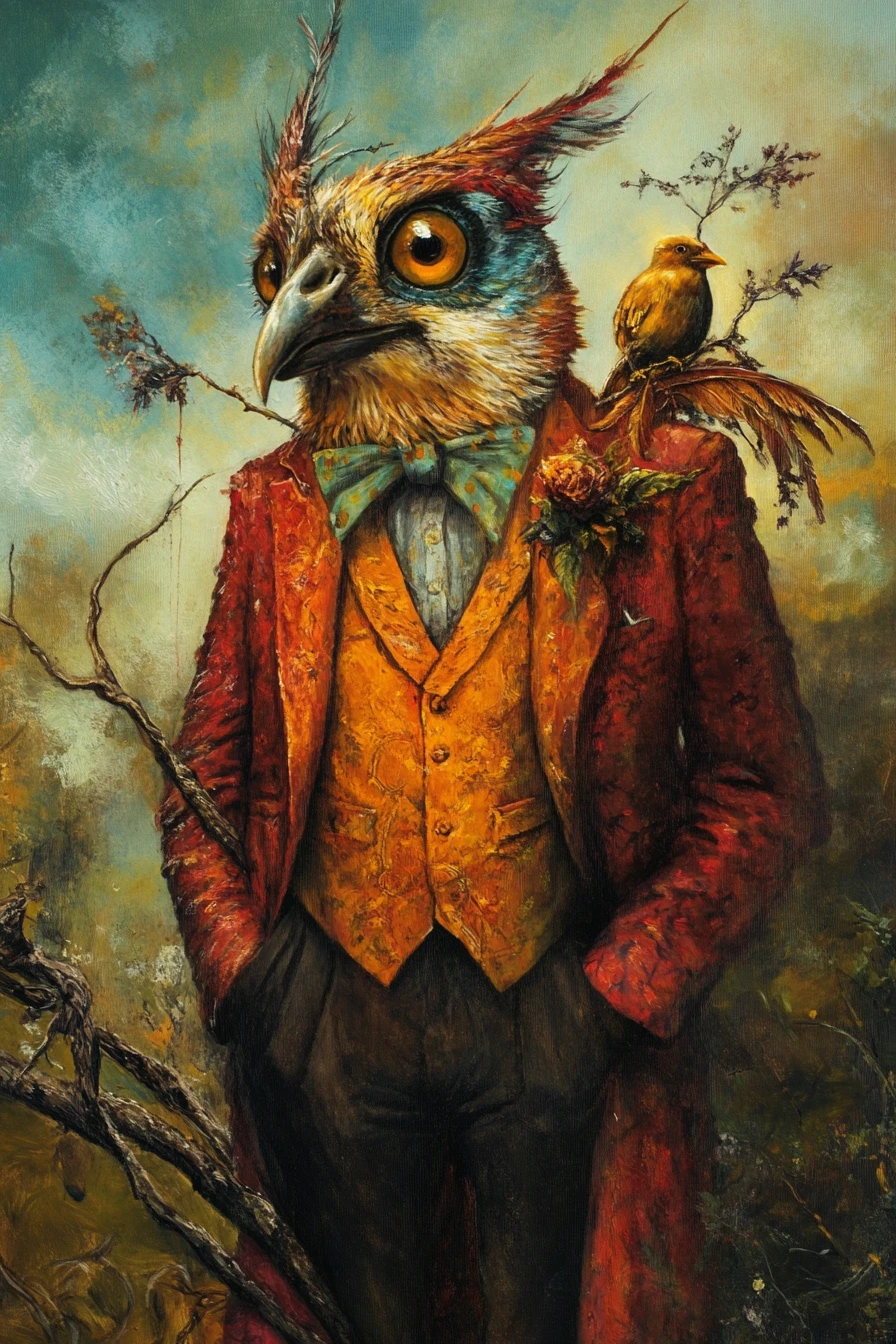 Colorful anthropomorphic animals in surreal painting style