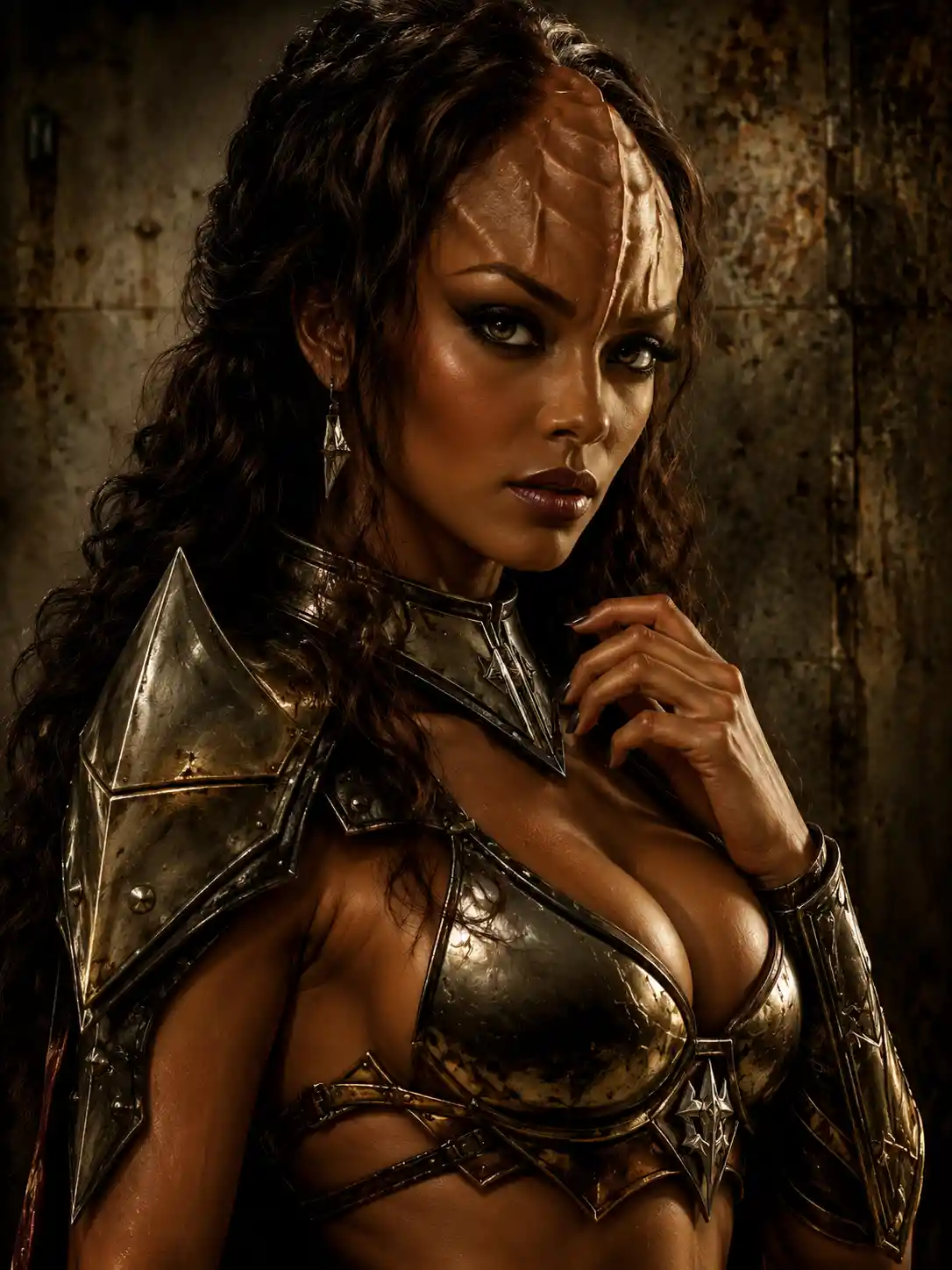 Close up portrait of a mysterious fantasy warrior woman