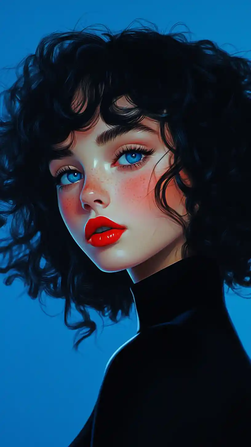 Blue eyed girl portrait in bold graphic style