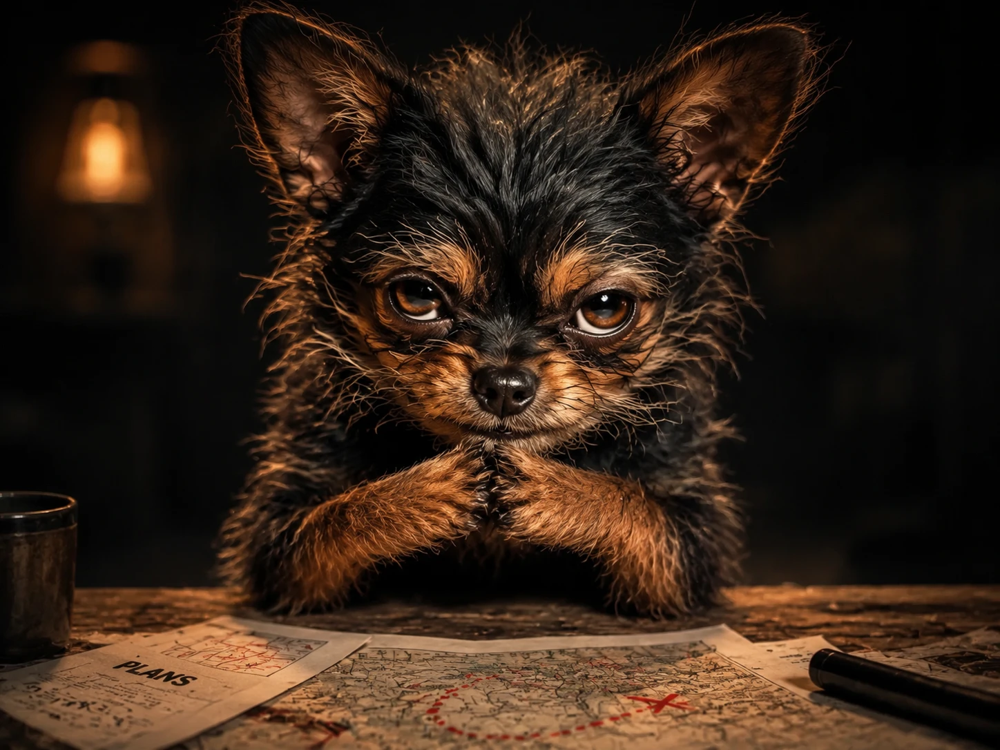 Mischievous Dog With Plotting Stare In Cinematic 3D Style