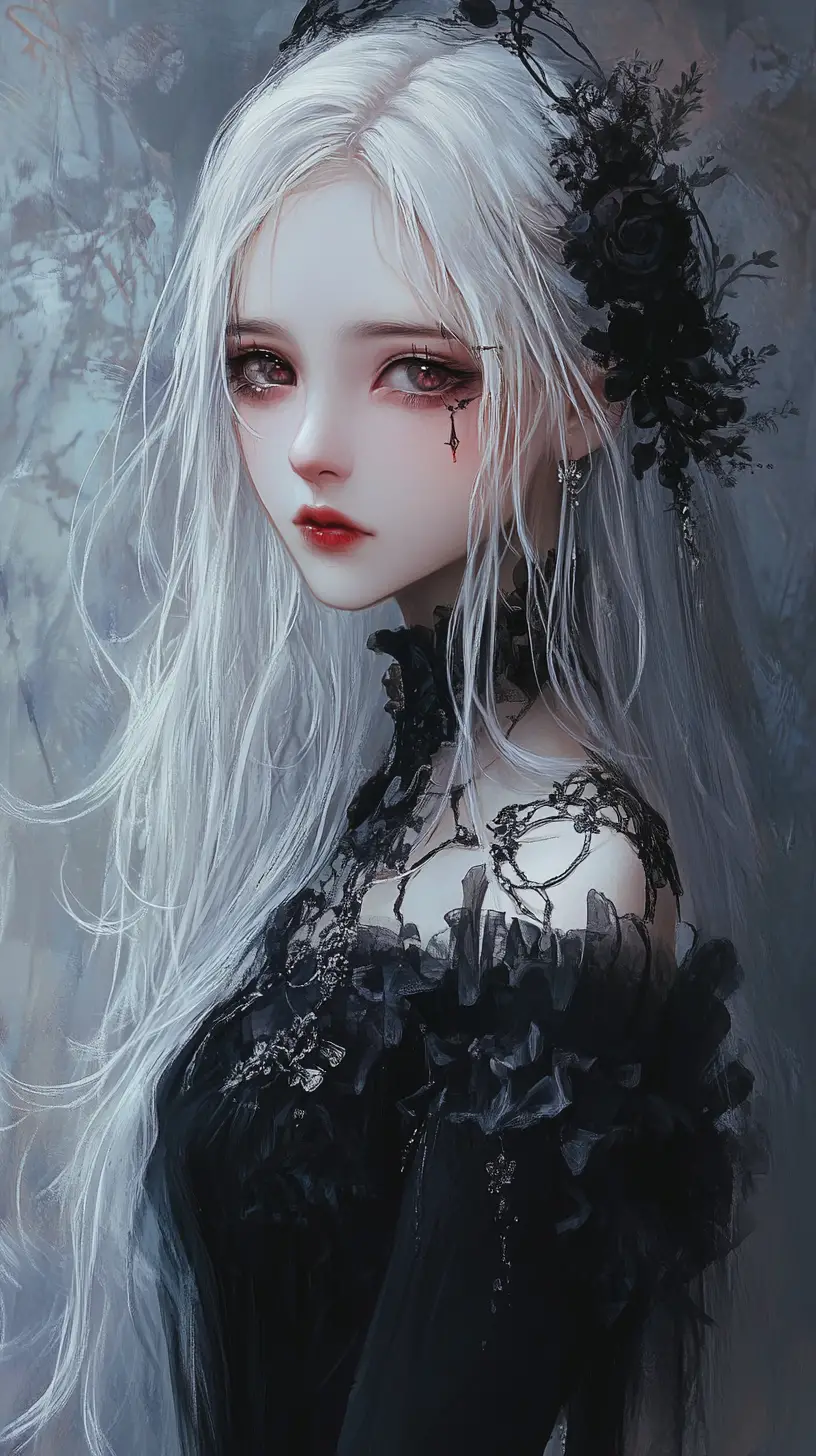 Chica de anime melancólica en un retrato gótico oscuro