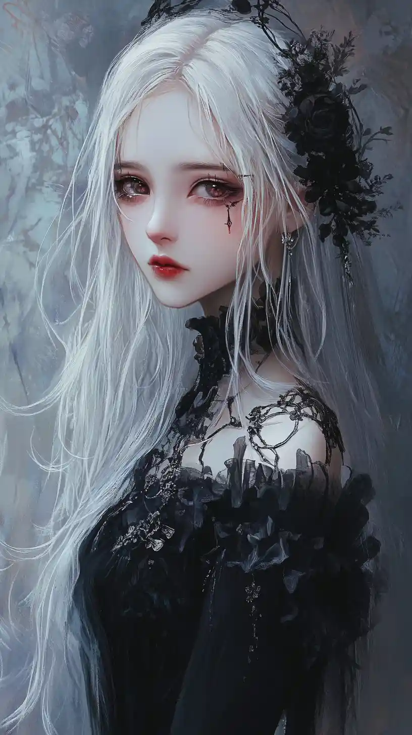 Melancholic anime girl in a dark gothic portrait