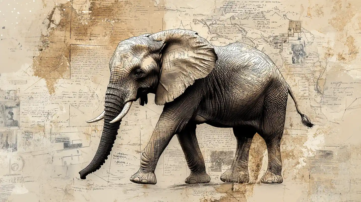 Ancient Elephant Walking Through A Surreal Abstract Landscape