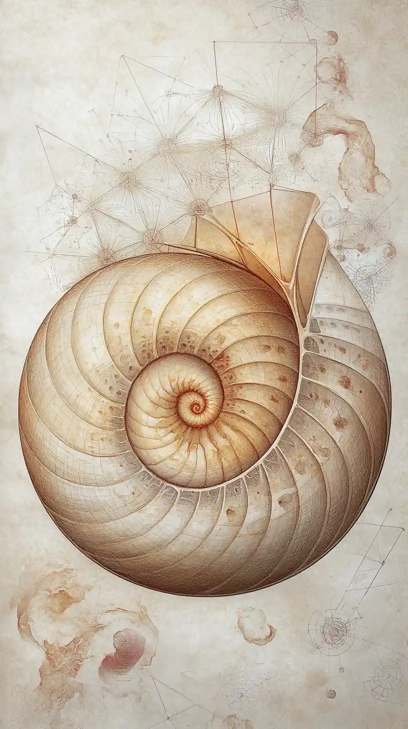 Nautilus shell transforming into fractal galaxies and geometry