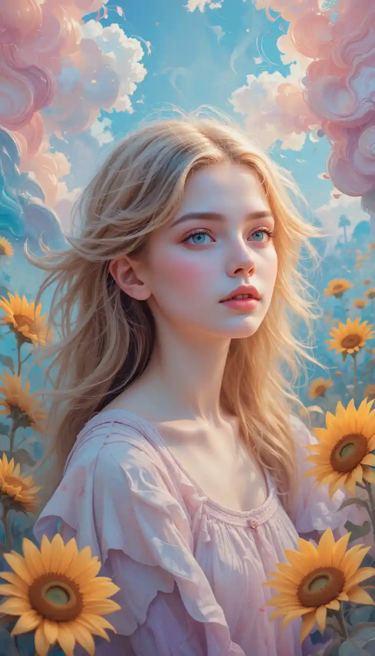 Dreamy portrait of a young girl with golden curls