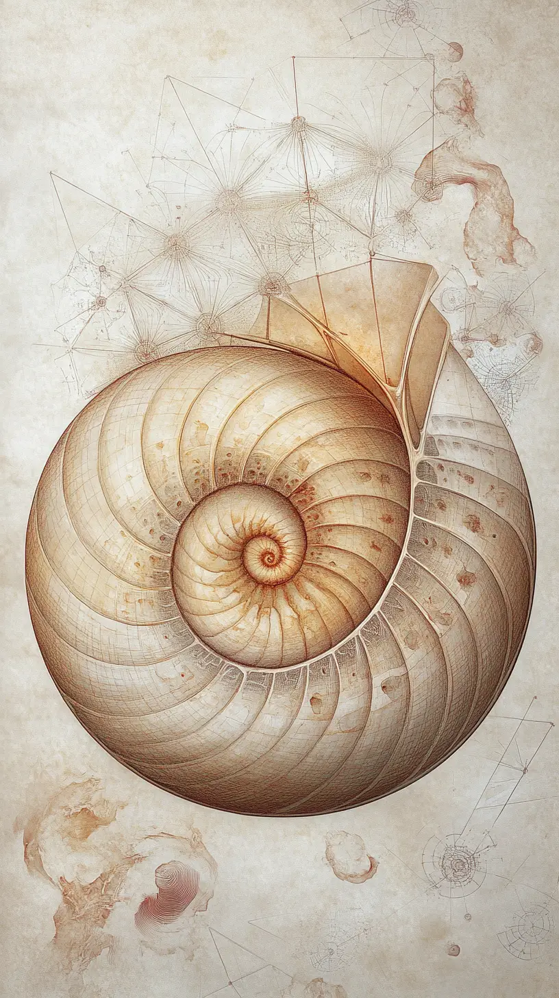 Nautilus shell transforming into fractal galaxies and geometry
