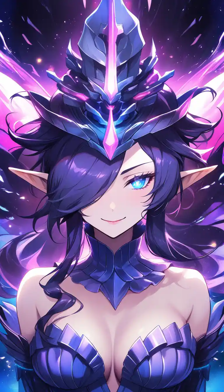 Confident elf sorceress portrait with ethereal beauty