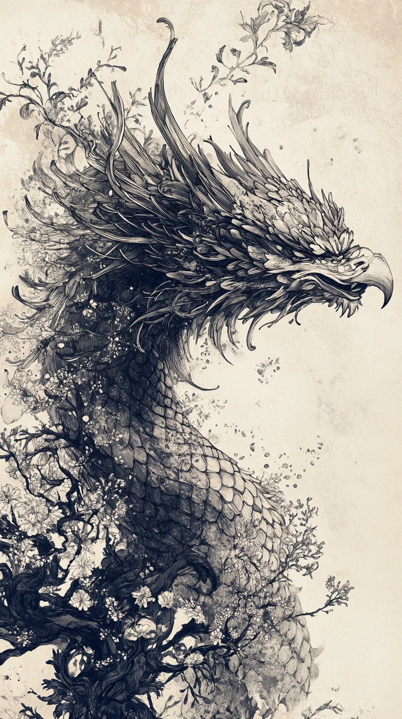 Surreal Dragon And Eagle Illusion With Botanical Wings