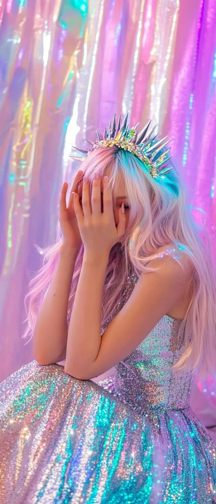 Charming girl in a pastel metallic dreamscape illustration