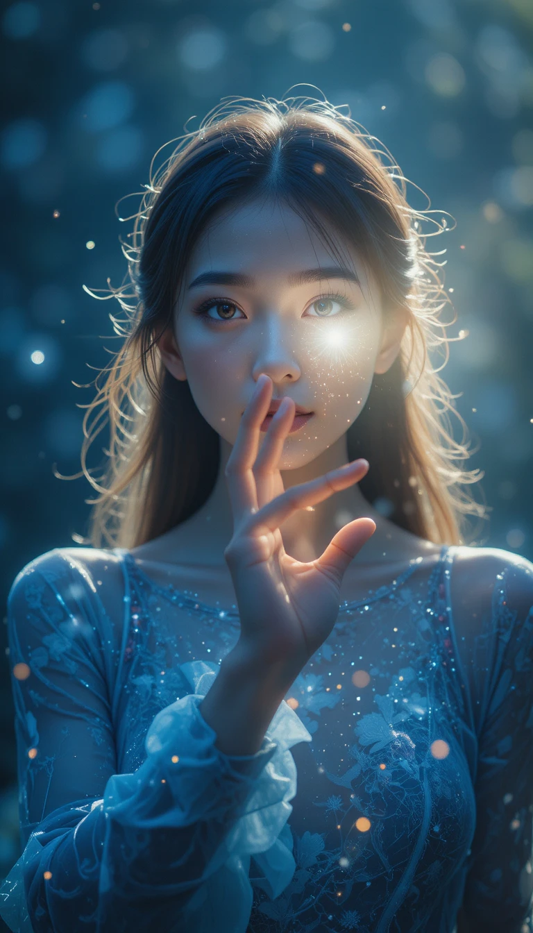 Woman reaching toward soft morning light before her eyes