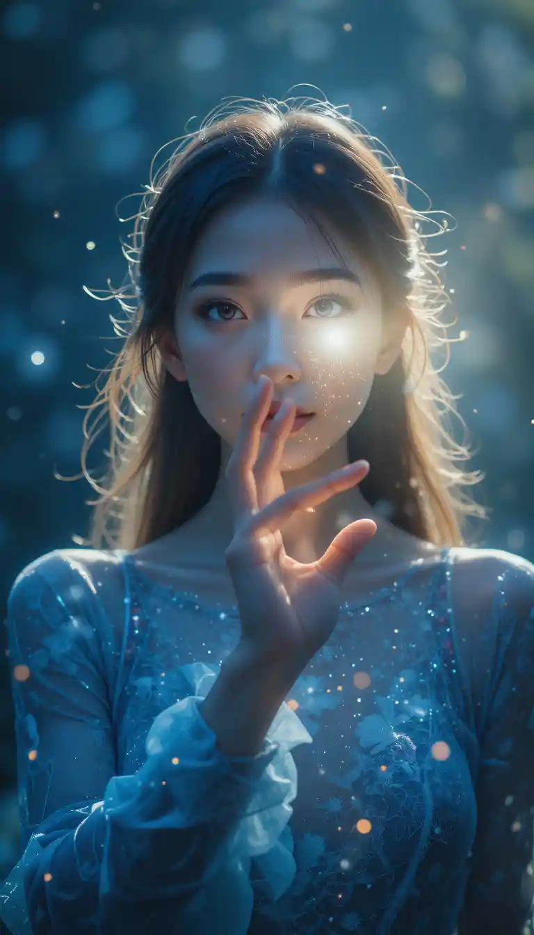 Woman reaching toward soft morning light before her eyes