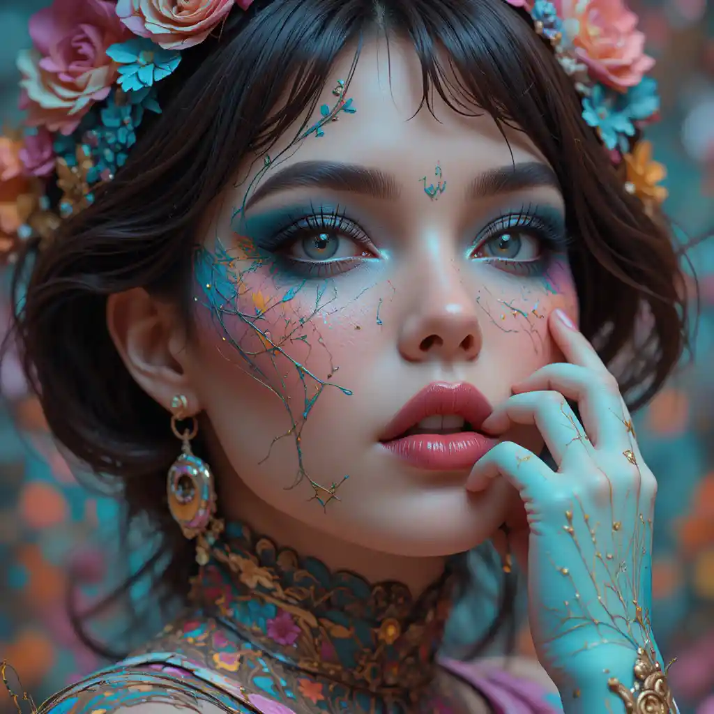 Vintage inspired 3D woman in a vibrant fantasy portrait
