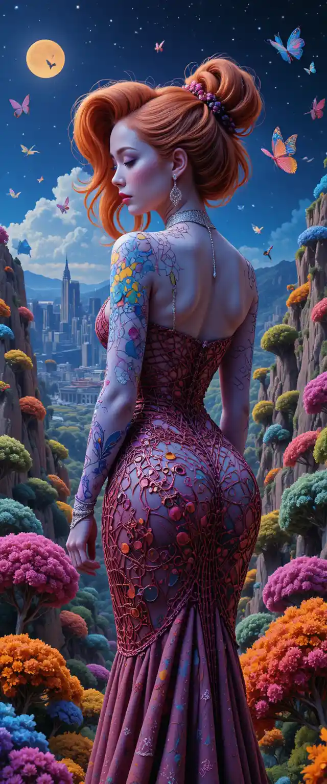 Close up portrait of a glamorous woman before city skyline