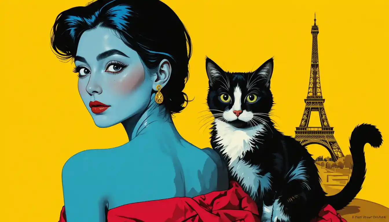 Close up of a sensual woman with a cat in Paris