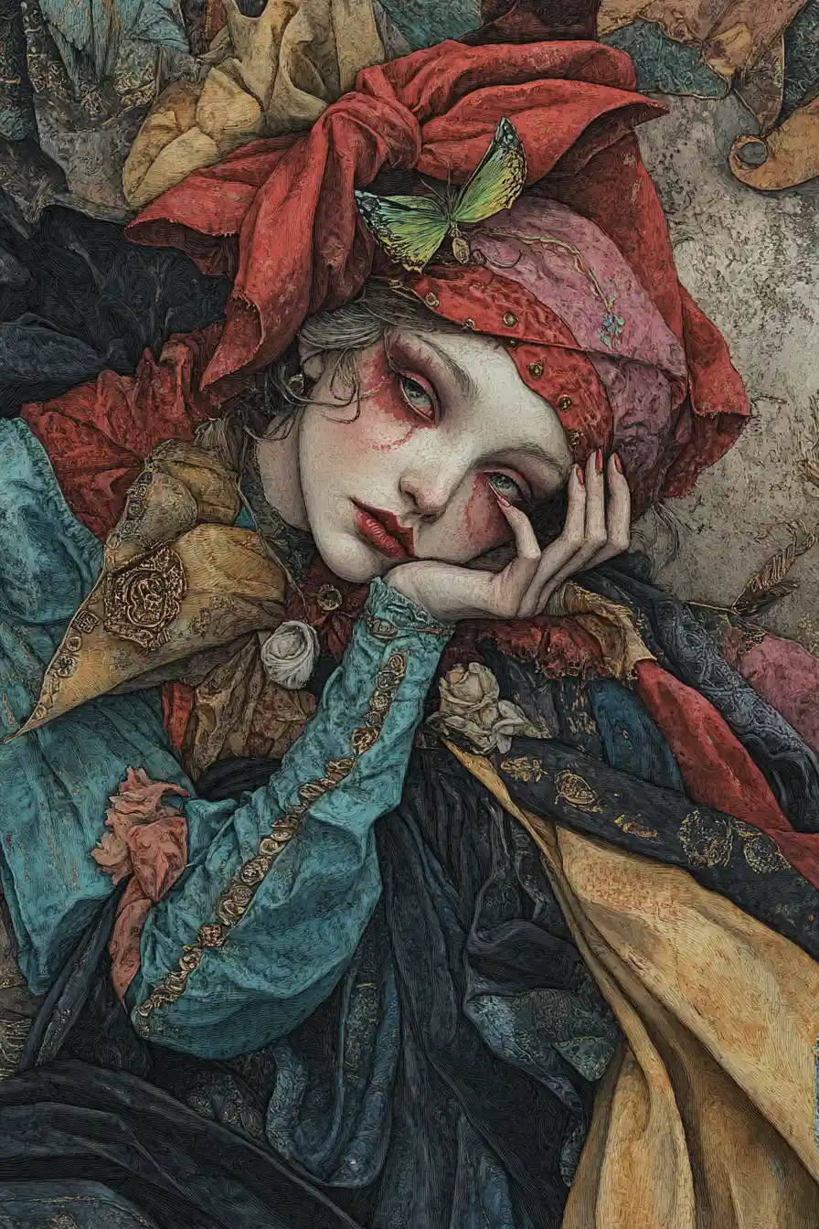 Italian folklore befana in dynamic fantasy illustration scene