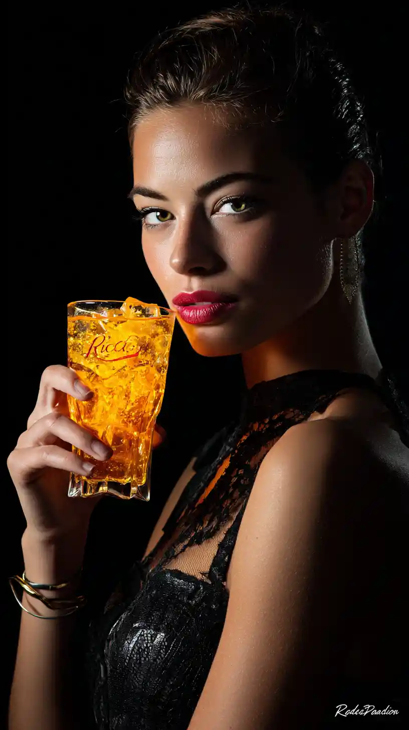 Woman holding a glass of ricard with ice cubes