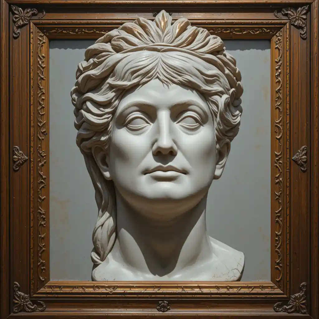 Close up portrait of a serene classical goddess statue