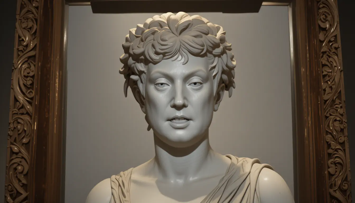 Serene close up portrait of a classical marble goddess