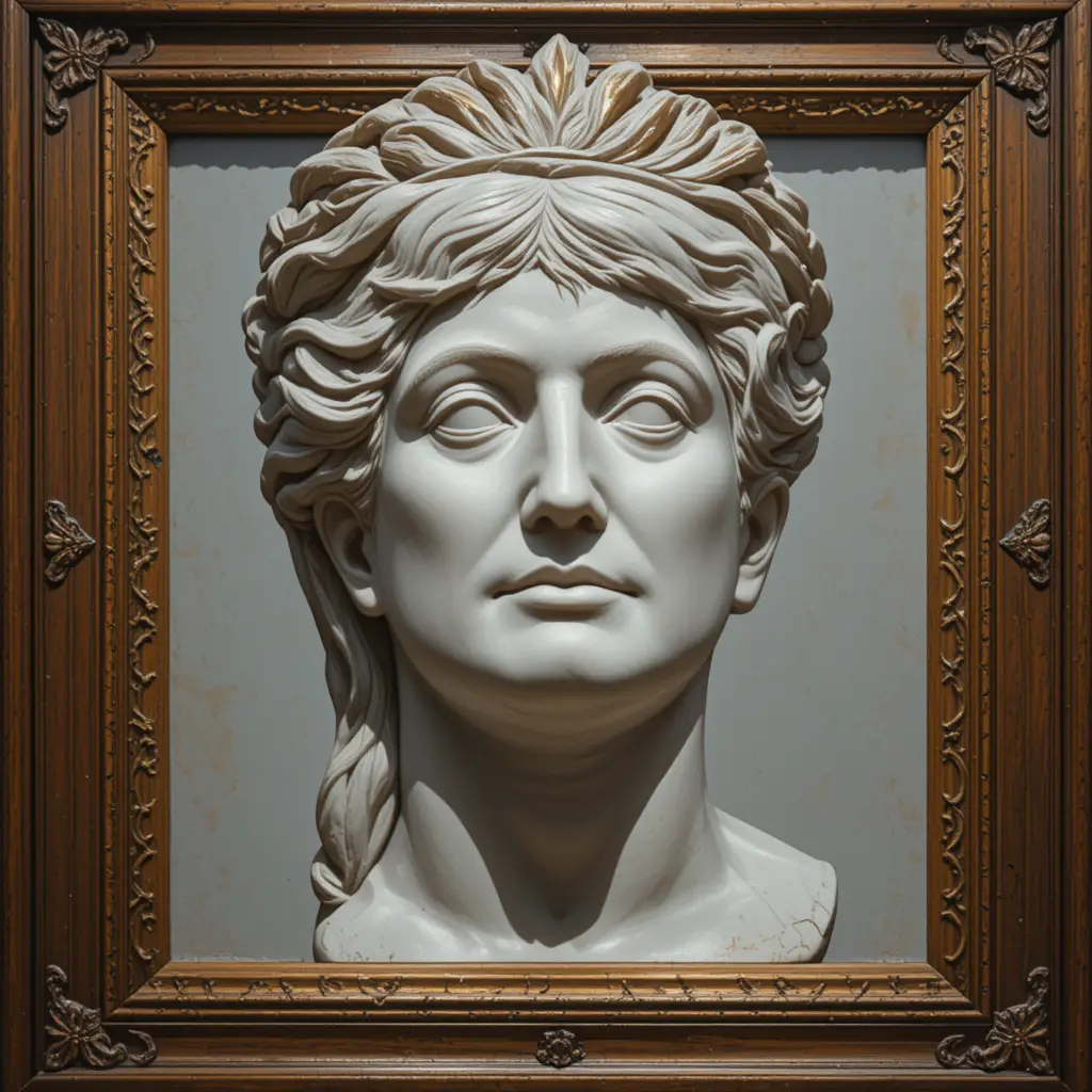 Close up portrait of a serene classical goddess statue