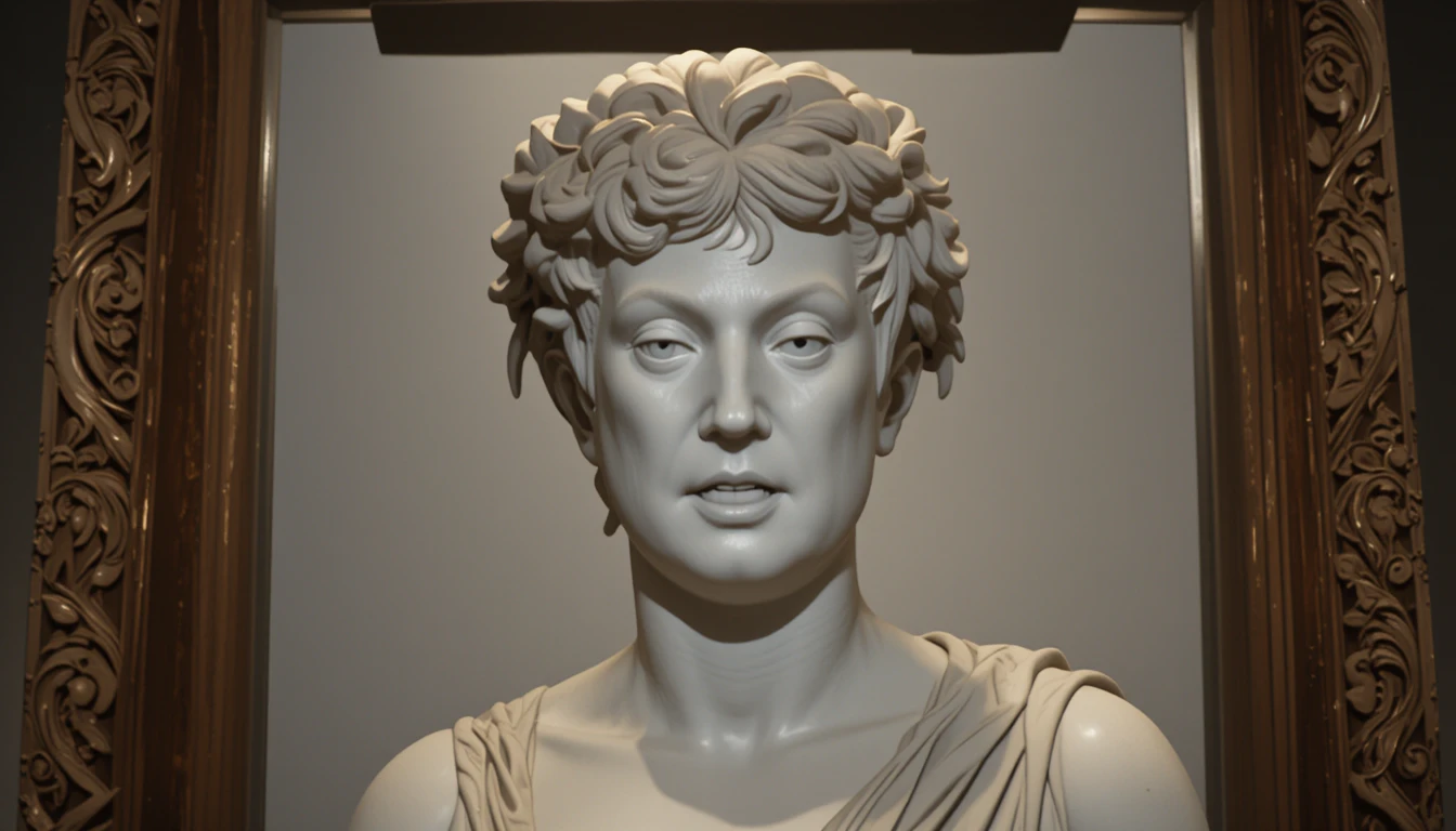 Serene close up portrait of a classical marble goddess