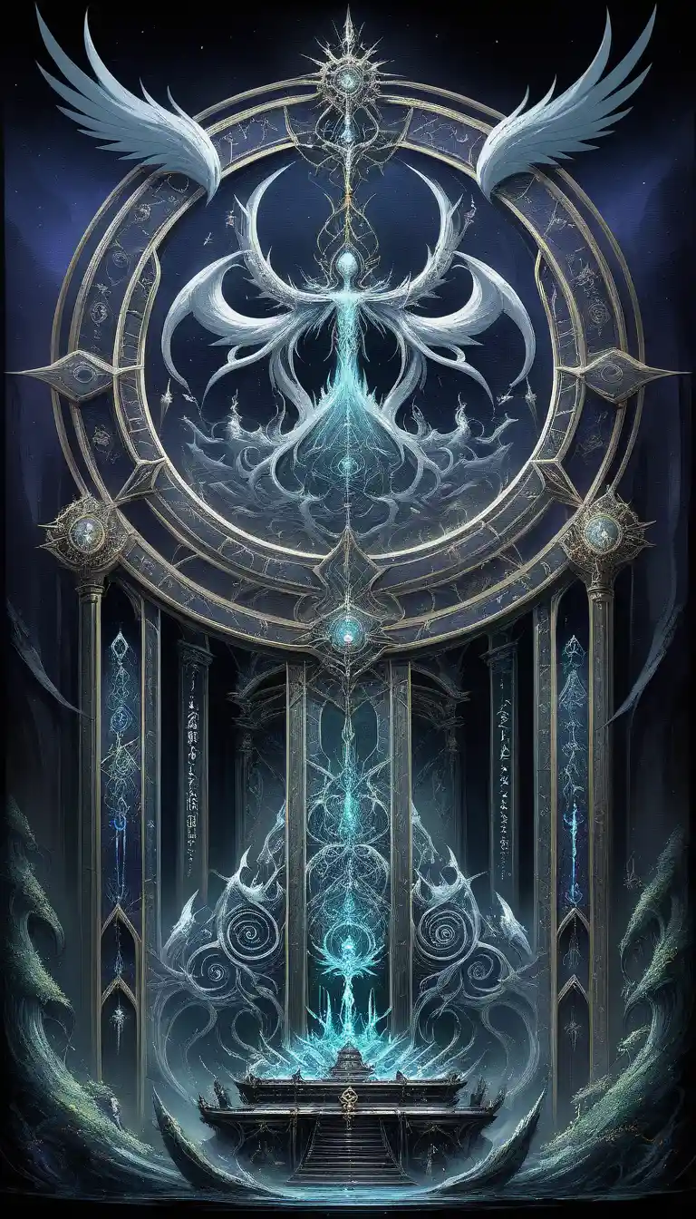 Chaotic mystical concept art in a dark sacred atmosphere
