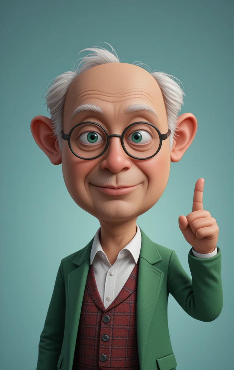 Cheerful elderly grandfather in 3D illustration style