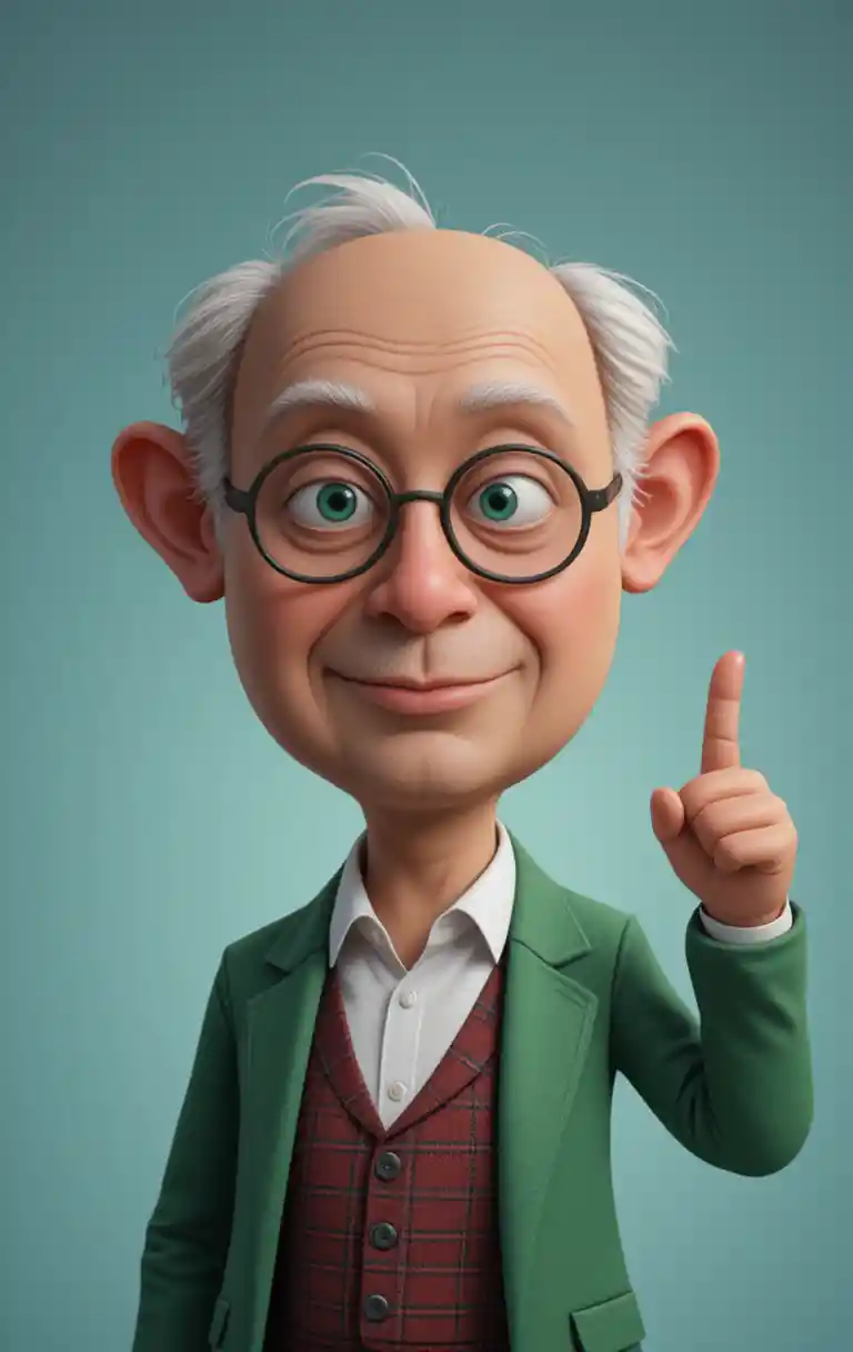 Cheerful elderly grandfather in 3D illustration style
