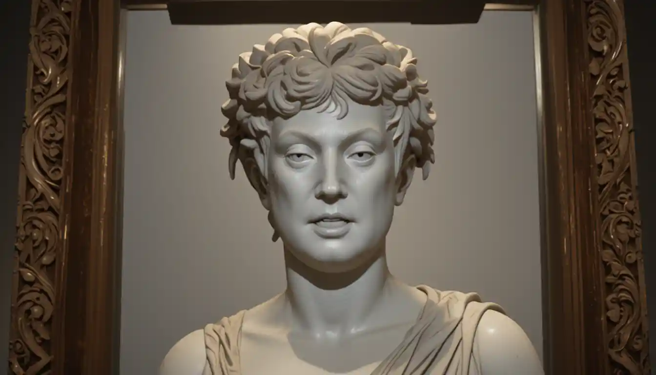 Serene close up portrait of a classical marble goddess