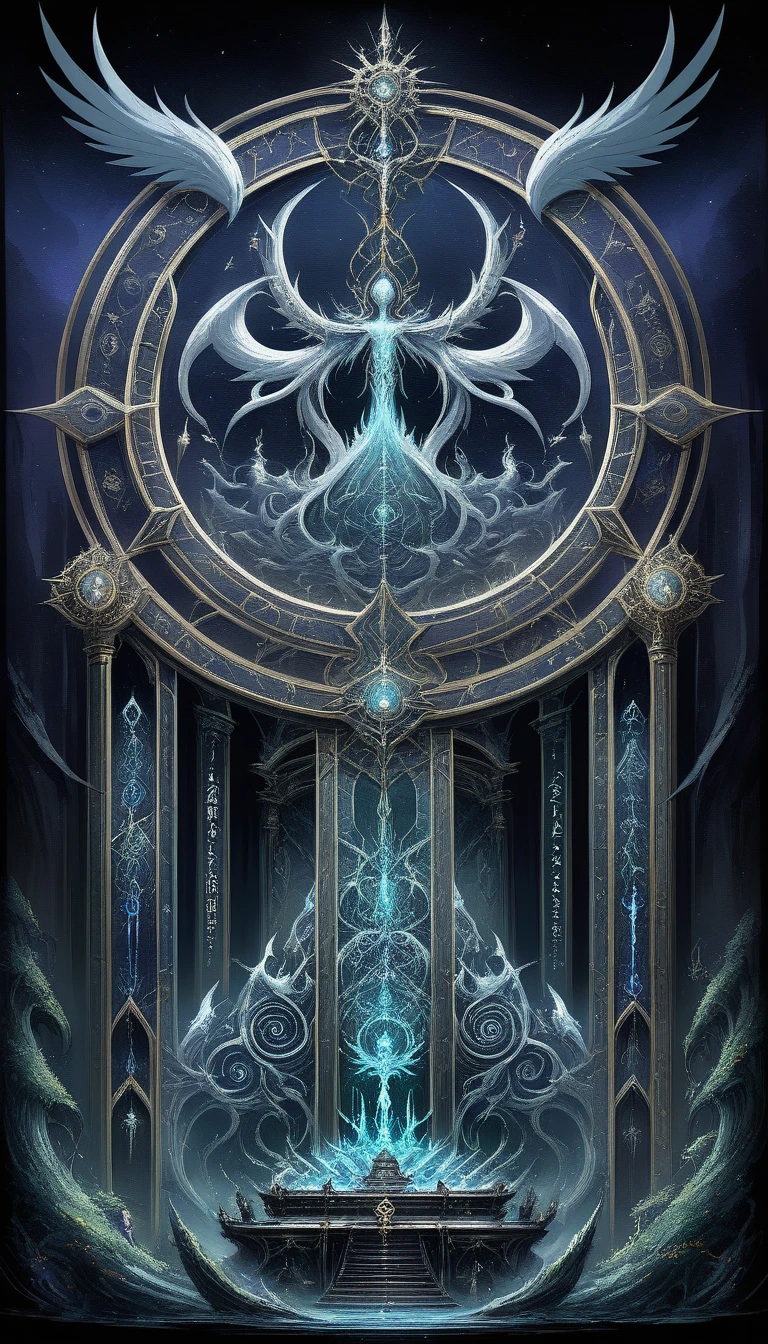 Chaotic mystical concept art in a dark sacred atmosphere