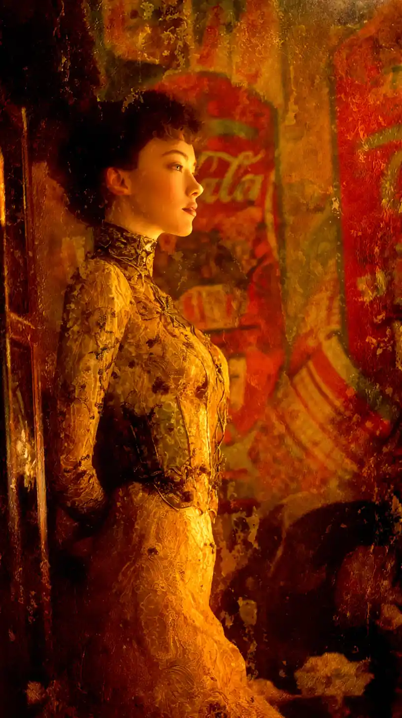 Regal woman in warm light at a medieval style fair
