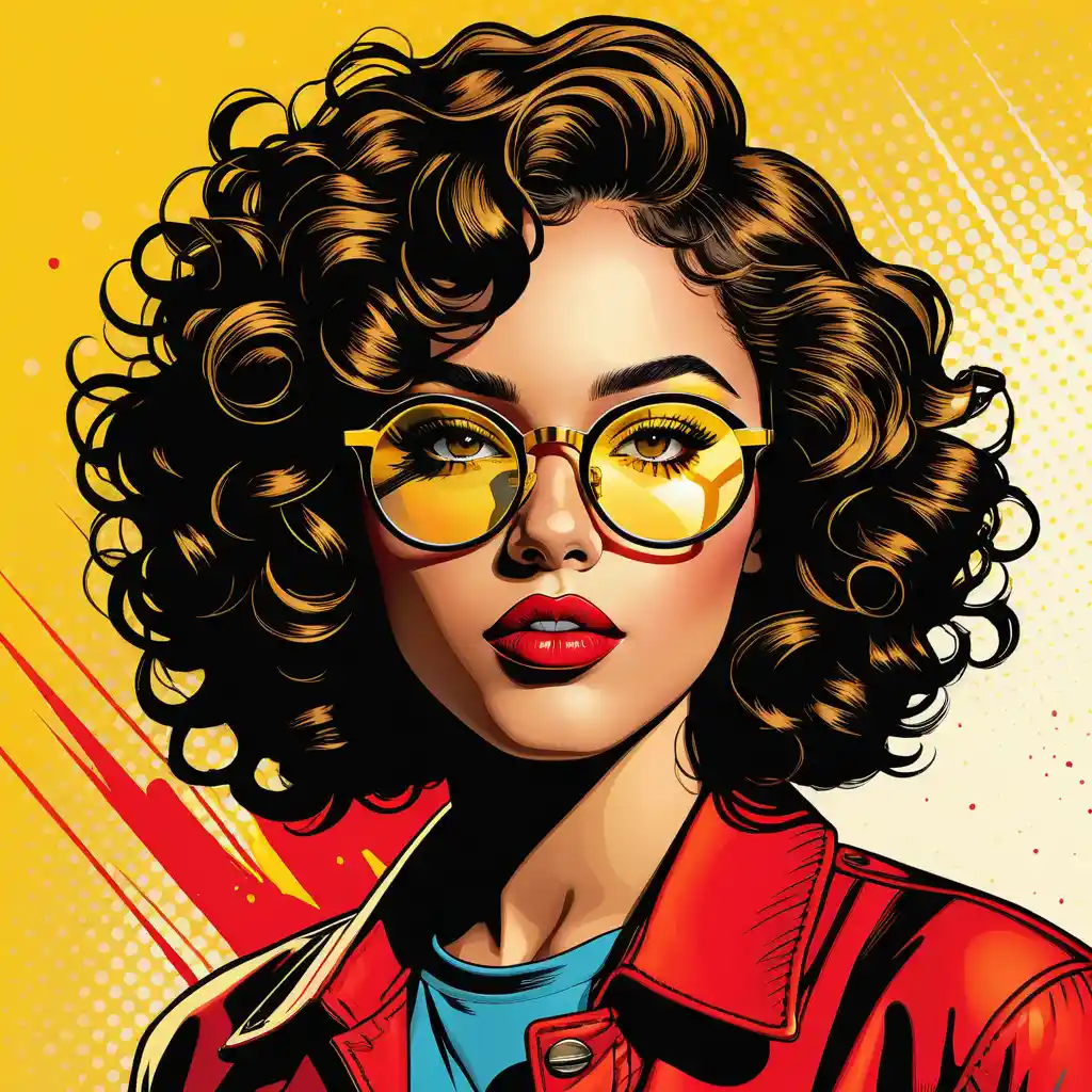 Pop art portrait of a girl with colorful glasses