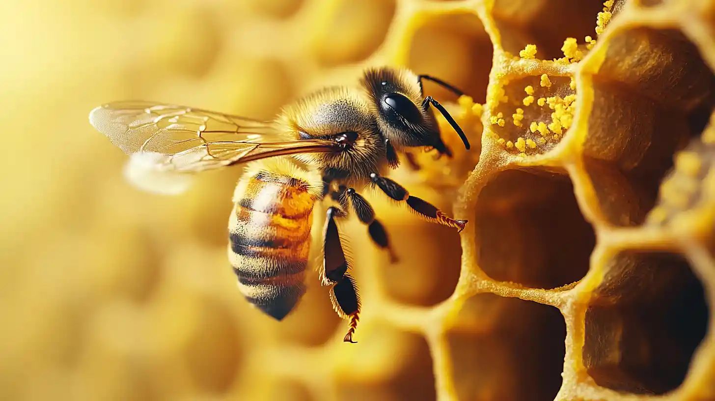 Ape sopra una visualizzazione di favo astratto pieno di dati