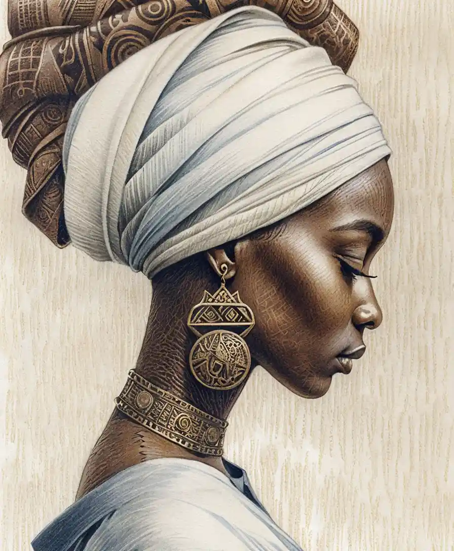 Serene profile portrait of an African woman in headwrap