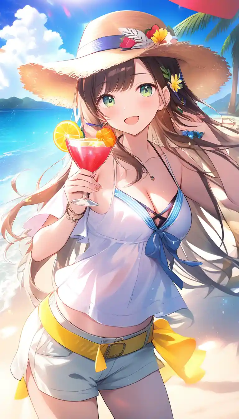 Cocktail colorati e frutta fresca su una spiaggia soleggiata
