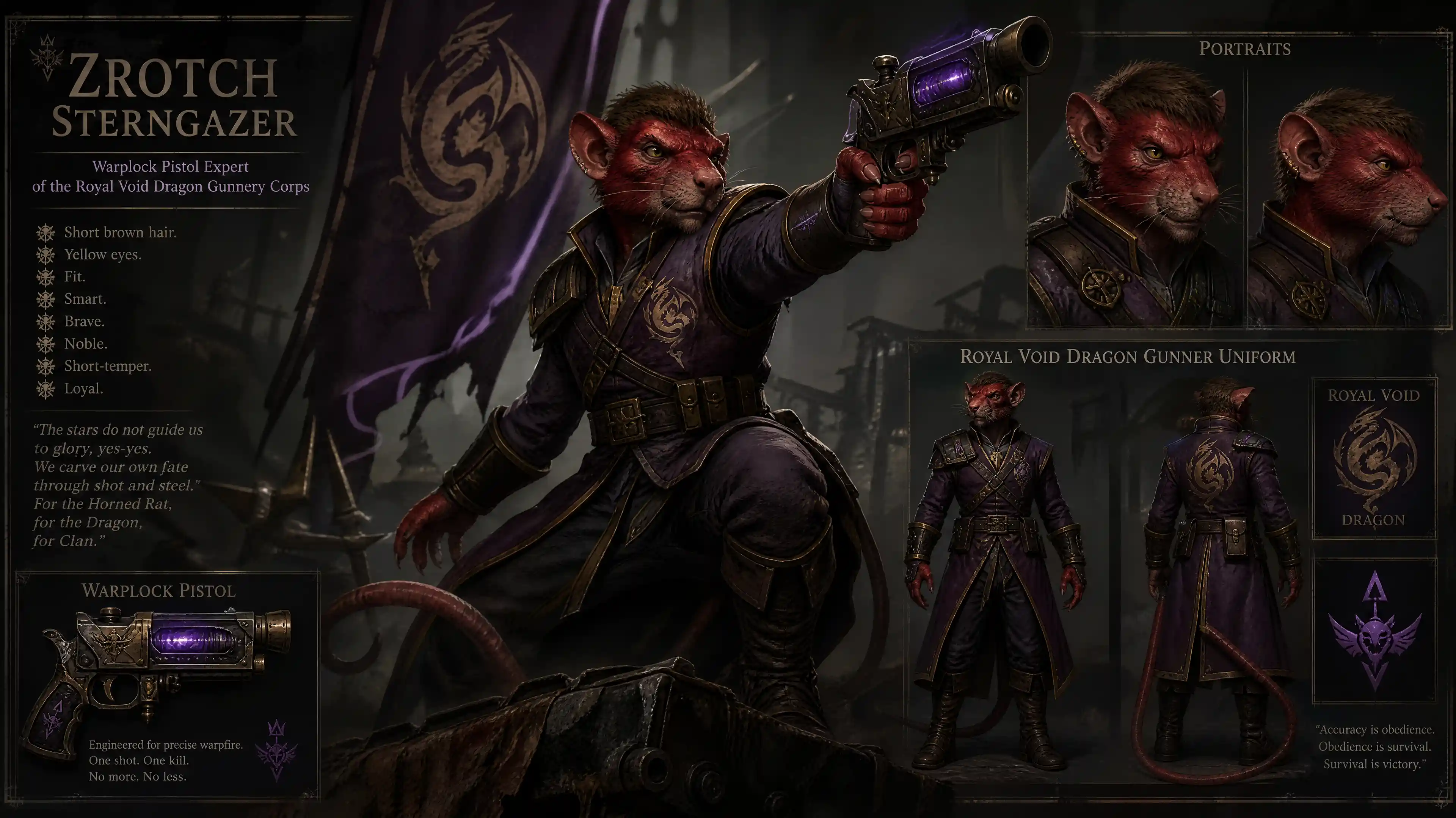 Brave red fur skaven gunner in royal dragon uniform