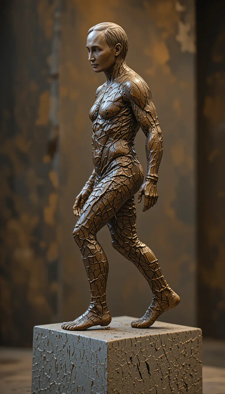 Bronze male figure sculpture in profile on rectangular base