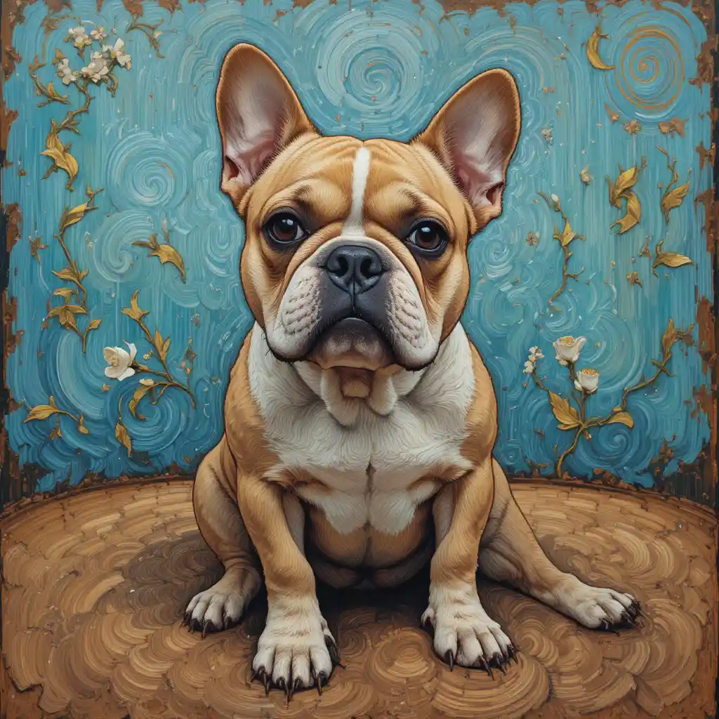 French bulldog portrait in pink Van Gogh inspired style