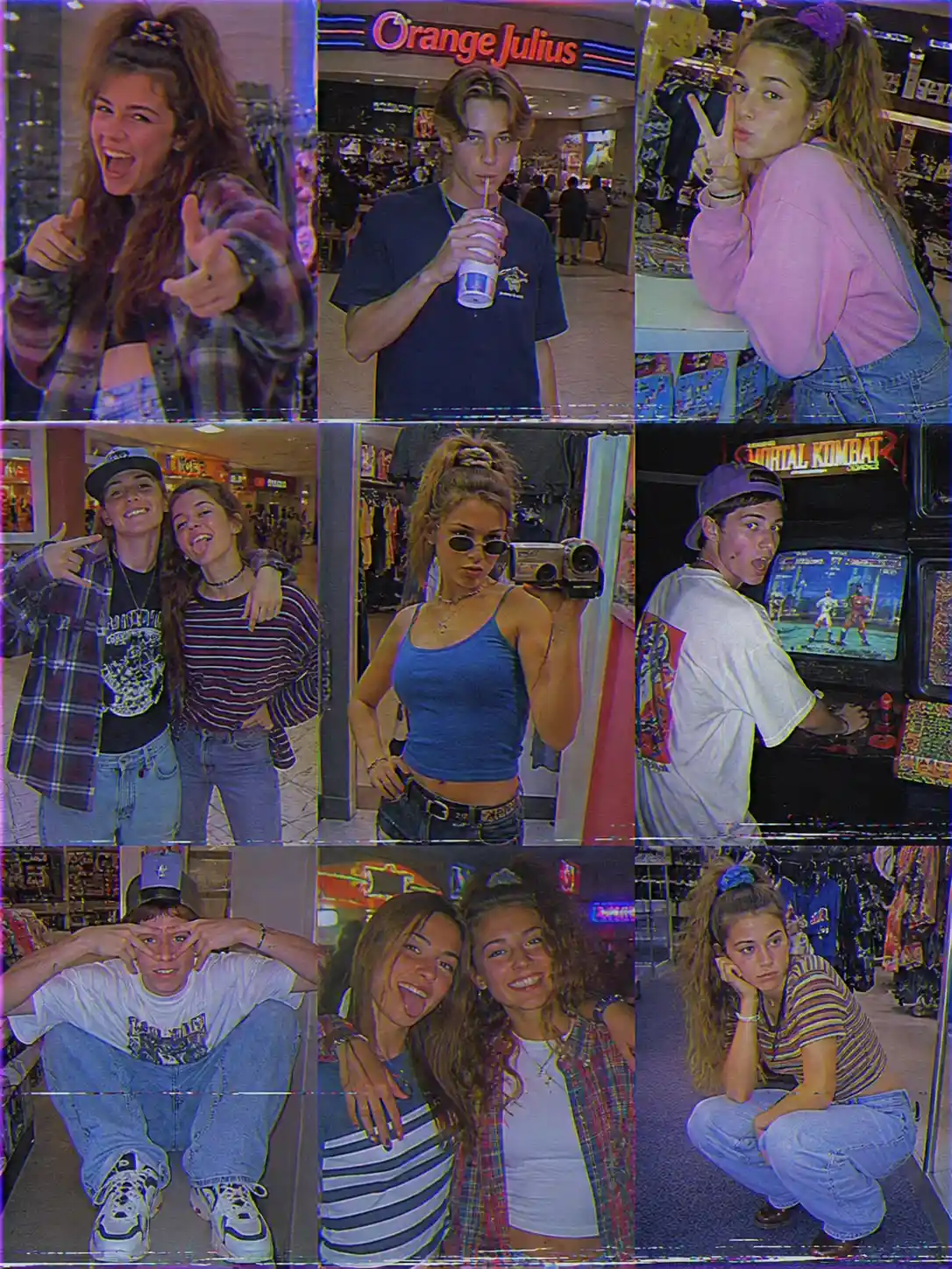 Playful 1990s mall teen portrait with retro fashion