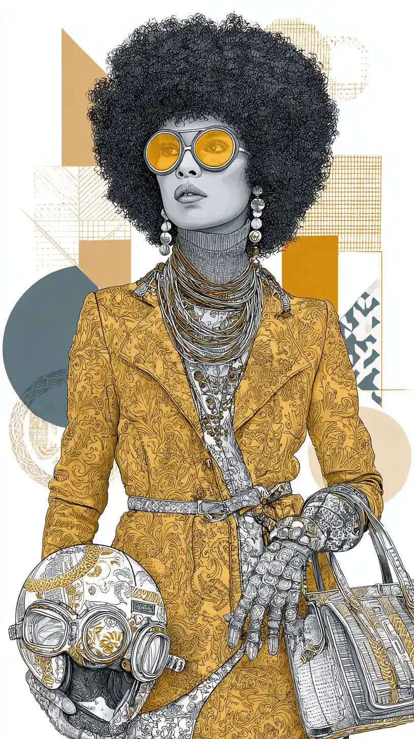 Stylish black biker woman in bold comic illustration