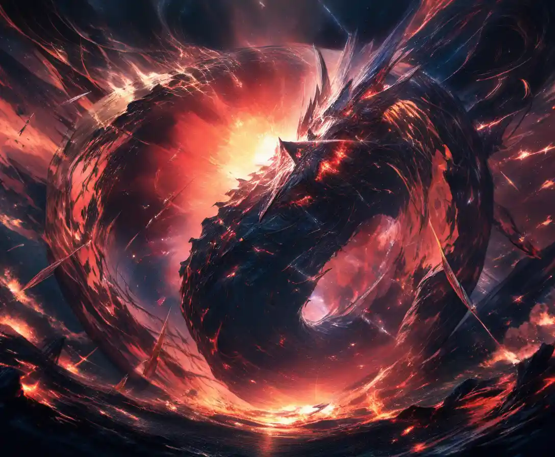 Crystal cosmic dragon soaring through a fractured nebula