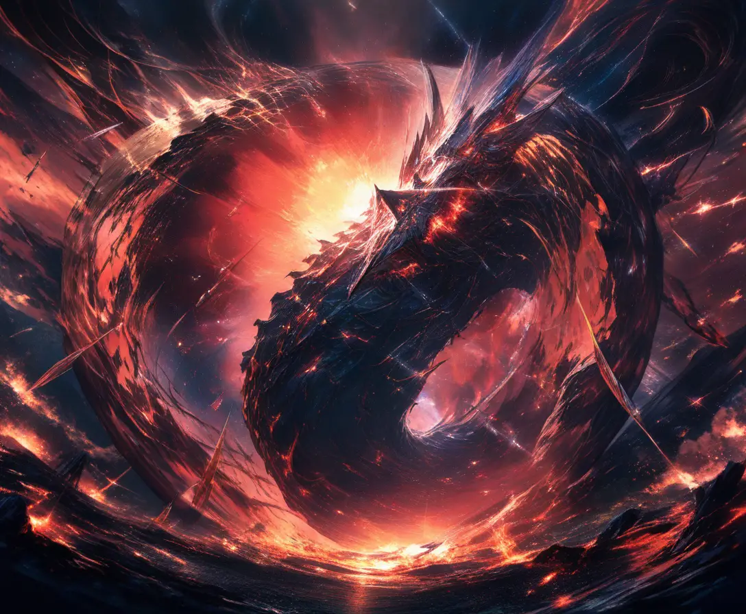 Crystal cosmic dragon soaring through a fractured nebula