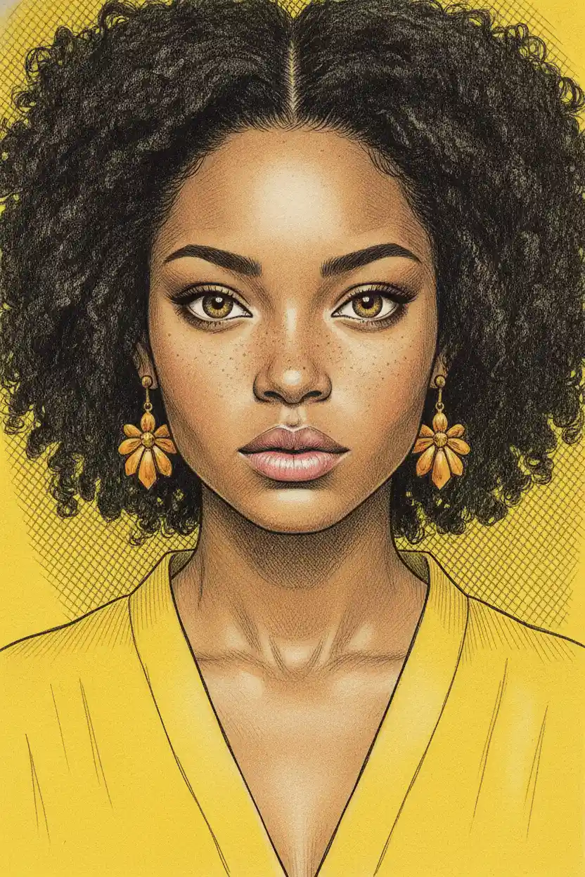 Technical portrait of a young woman with coily hair