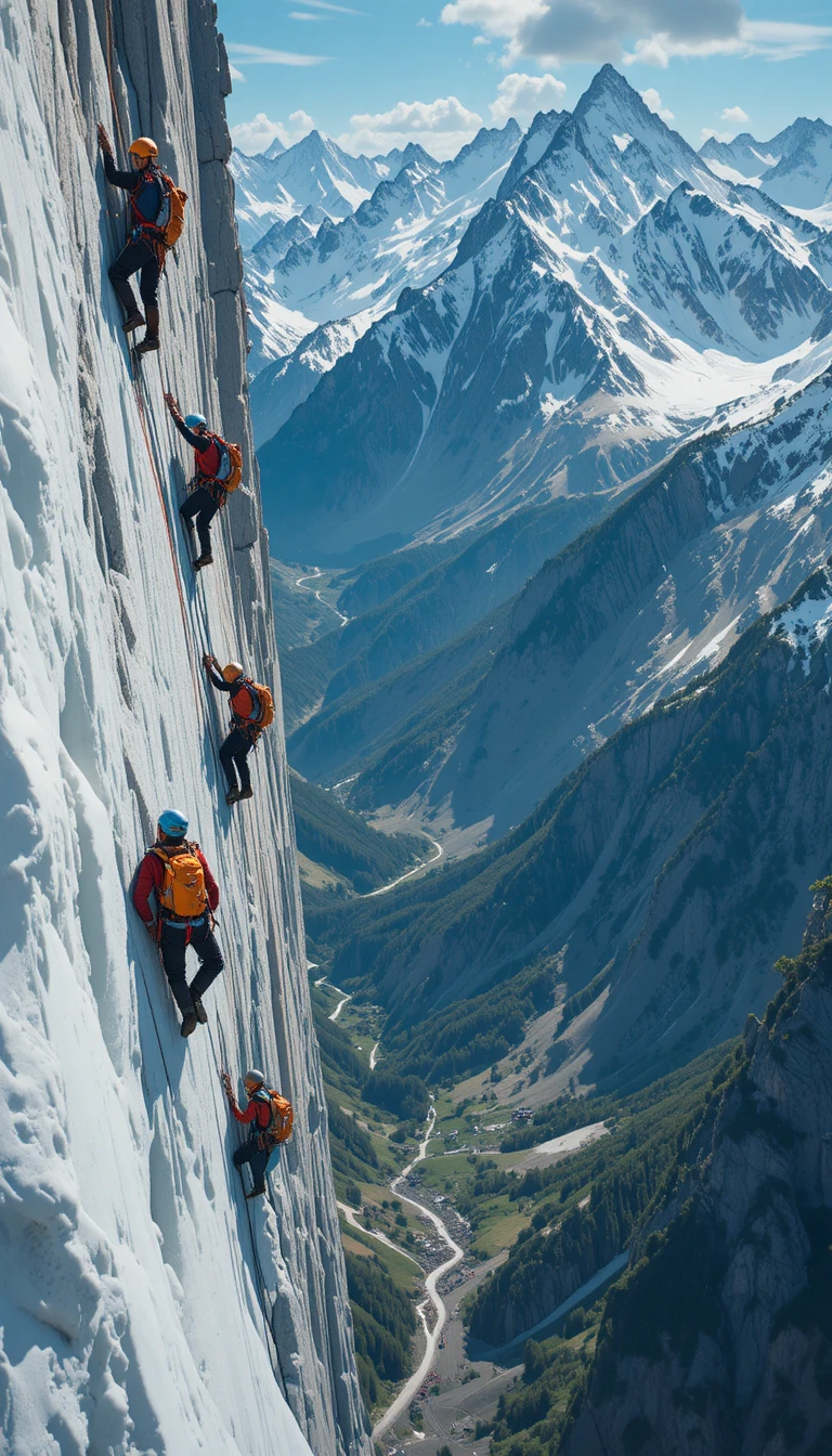 High angle view of climber on steep mountain cliff