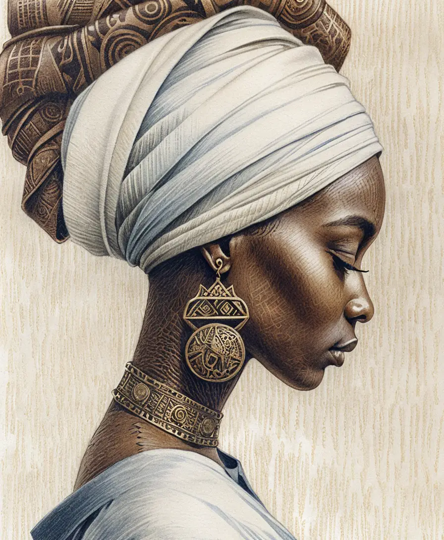 Serene profile portrait of an African woman in headwrap